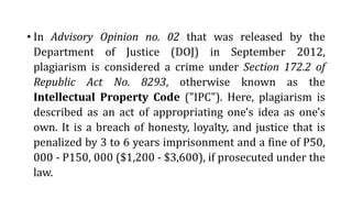 DOJ issues Advisory on Plagiarism .